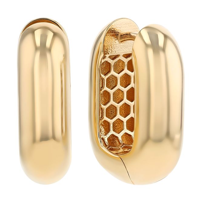Yellow Gold Rounded Oval Hoop Earrings