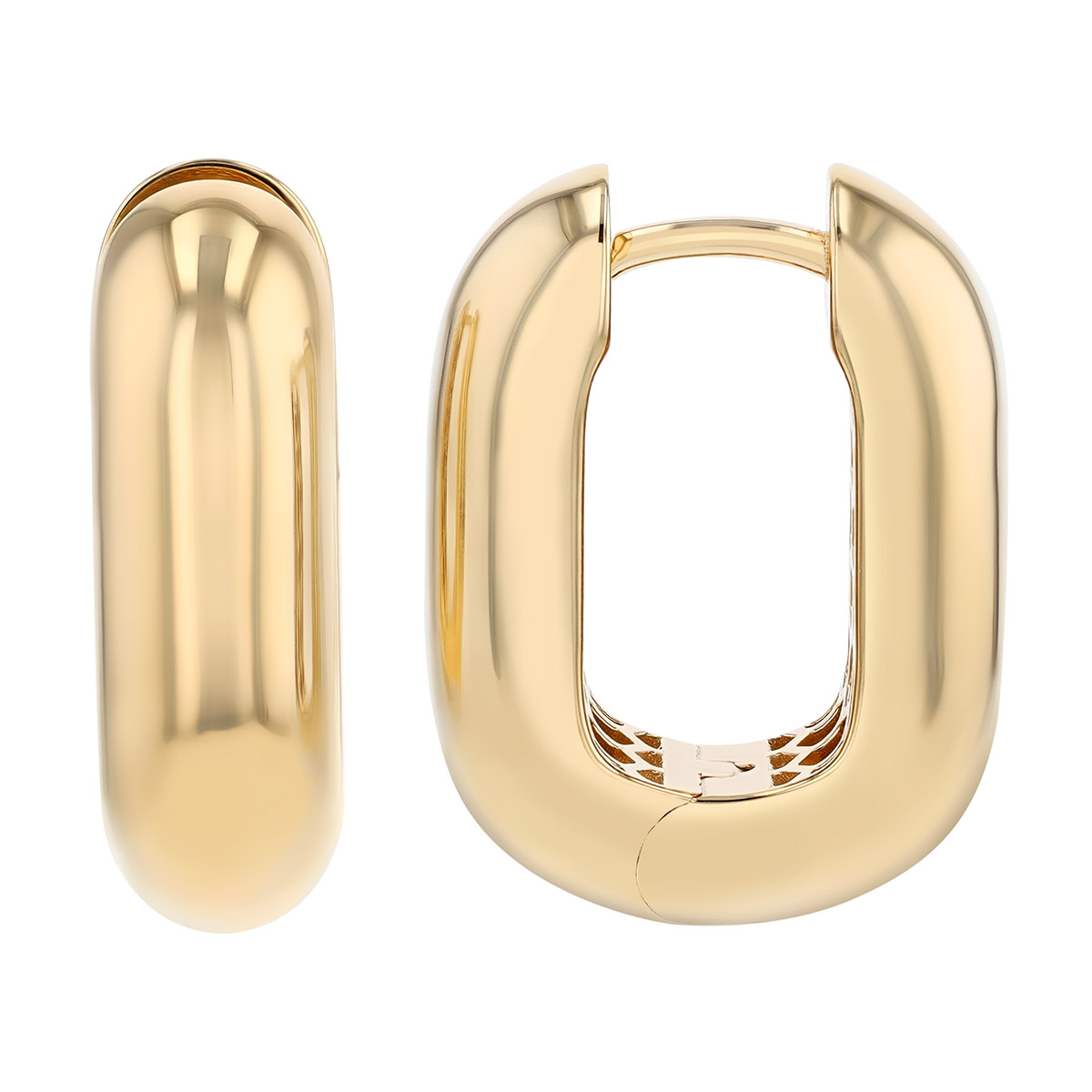 Yellow Gold Rounded Oval Hoop Earrings