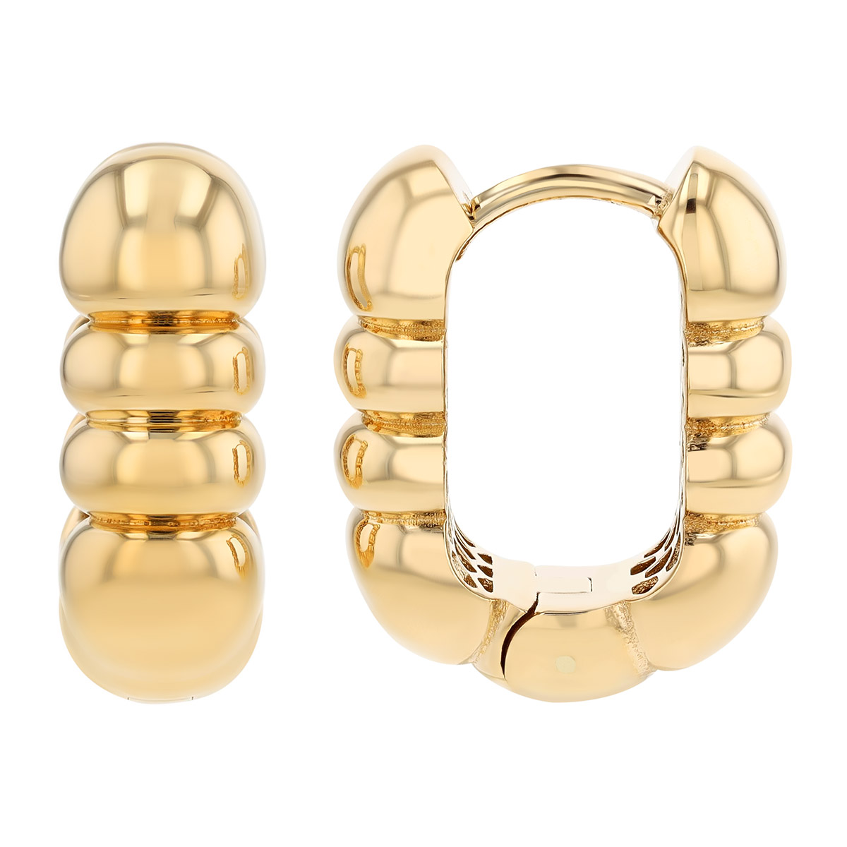Yellow Gold Ribbed Oval Hoop Earrings
