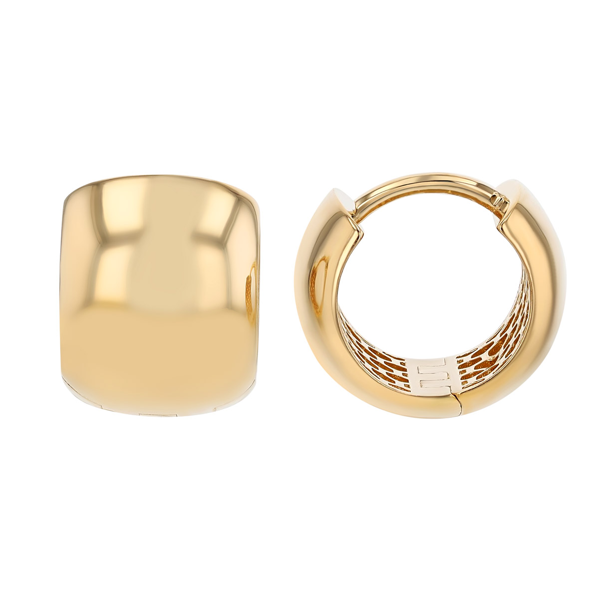 Yellow Gold Wide Huggie Hoop Earrings