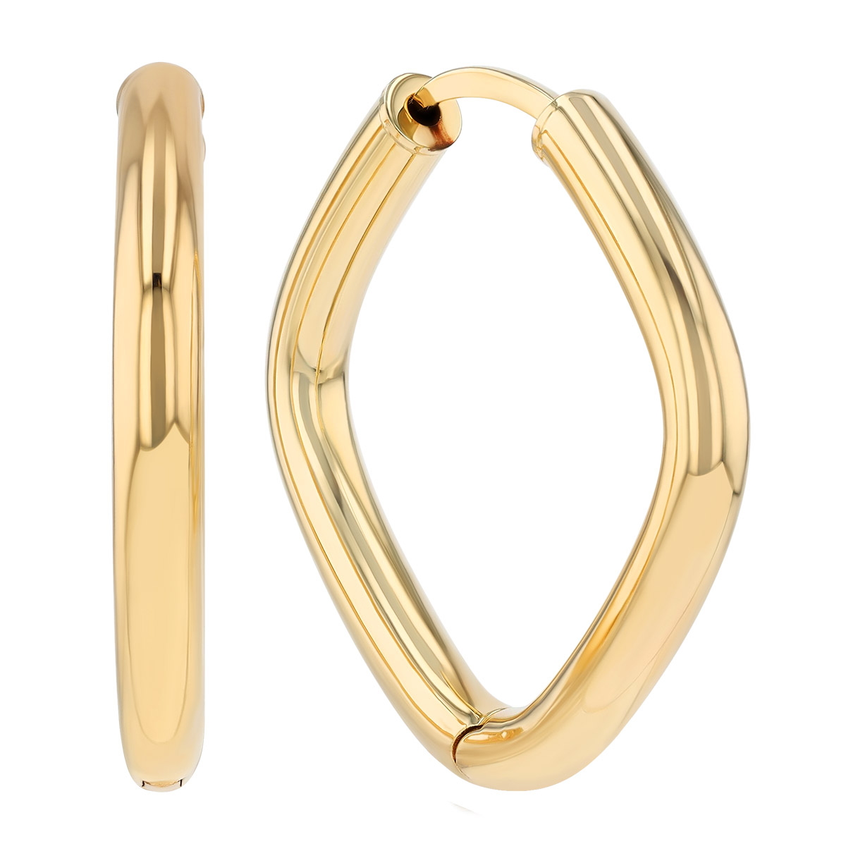 Yellow Gold Rounded Square Hoop Earrings