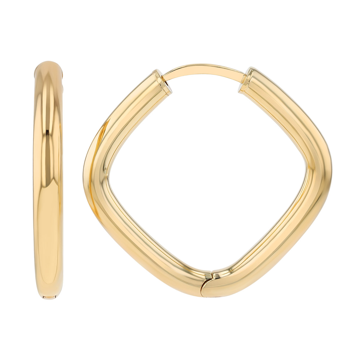 Yellow Gold Rounded Square Hoop Earrings