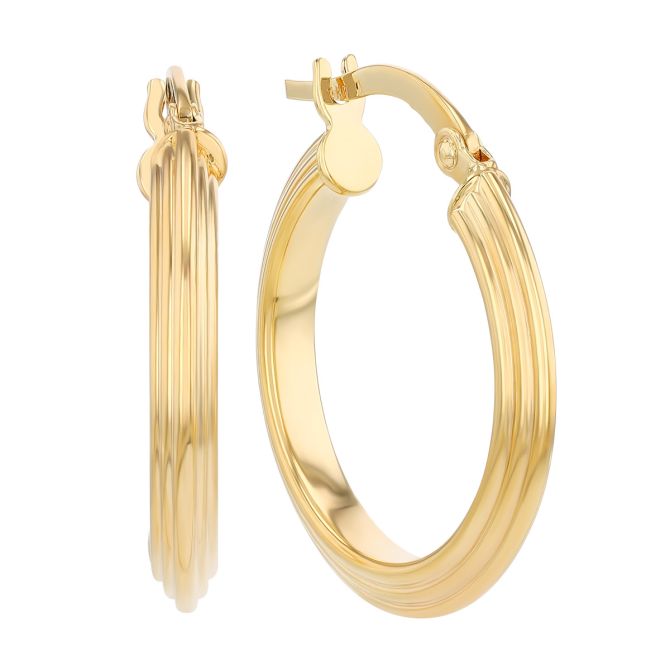 Yellow Gold Step Ridge Hoop Earrings