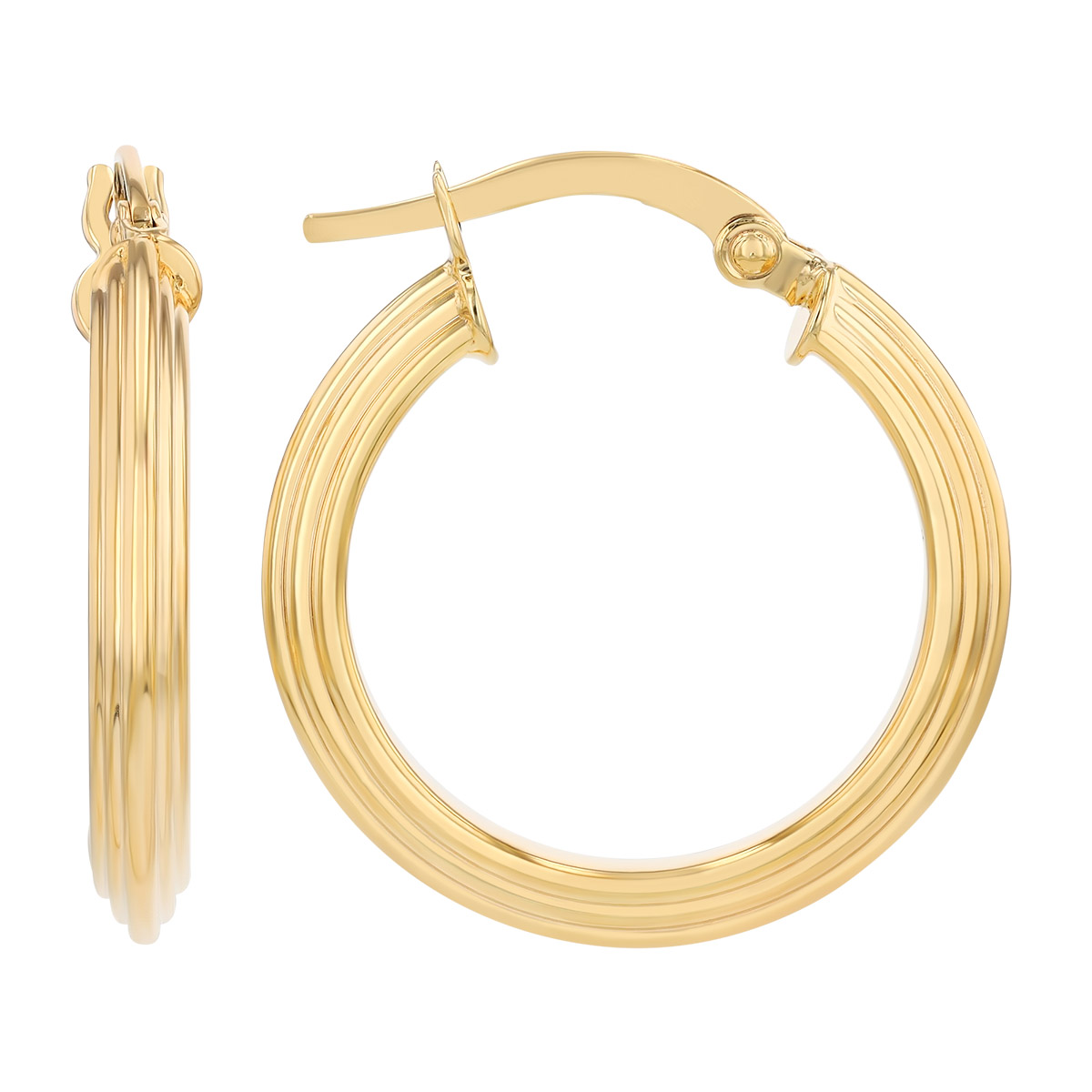 Yellow Gold Step Ridge Hoop Earrings