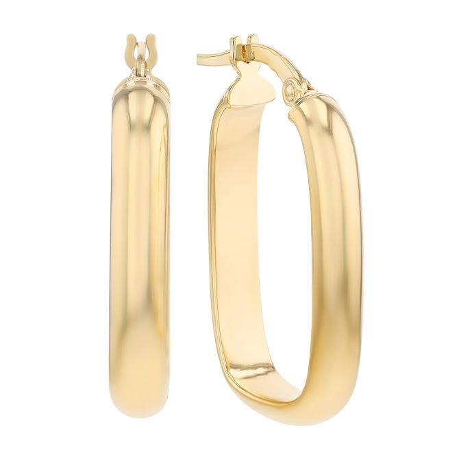 Yellow Gold Rounded Rectangle Hoop Earrings