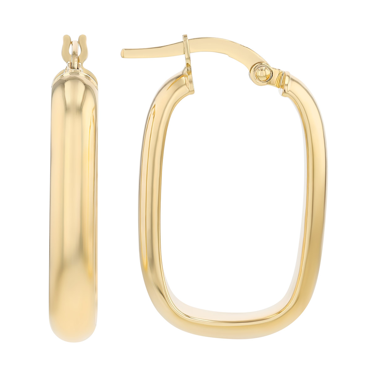 Yellow Gold Rounded Rectangle Hoop Earrings