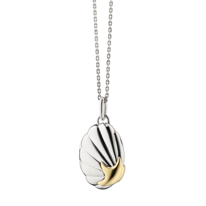 Monica Rich Kosann "Neptune" Shell Yellow Gold & Sterling Silver Locket, 18"