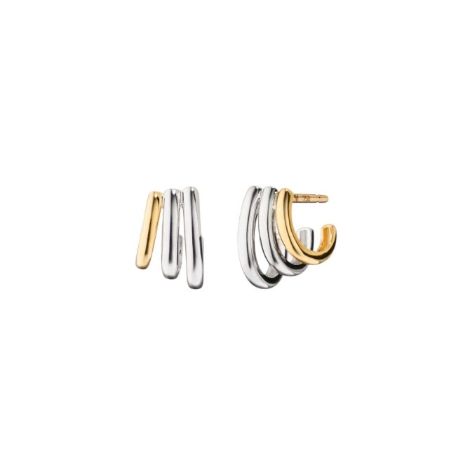 Monica Rich Kosann "Rings of Saturn" Yellow Gold & Sterling Silver Triple Huggie Hoop Earrings