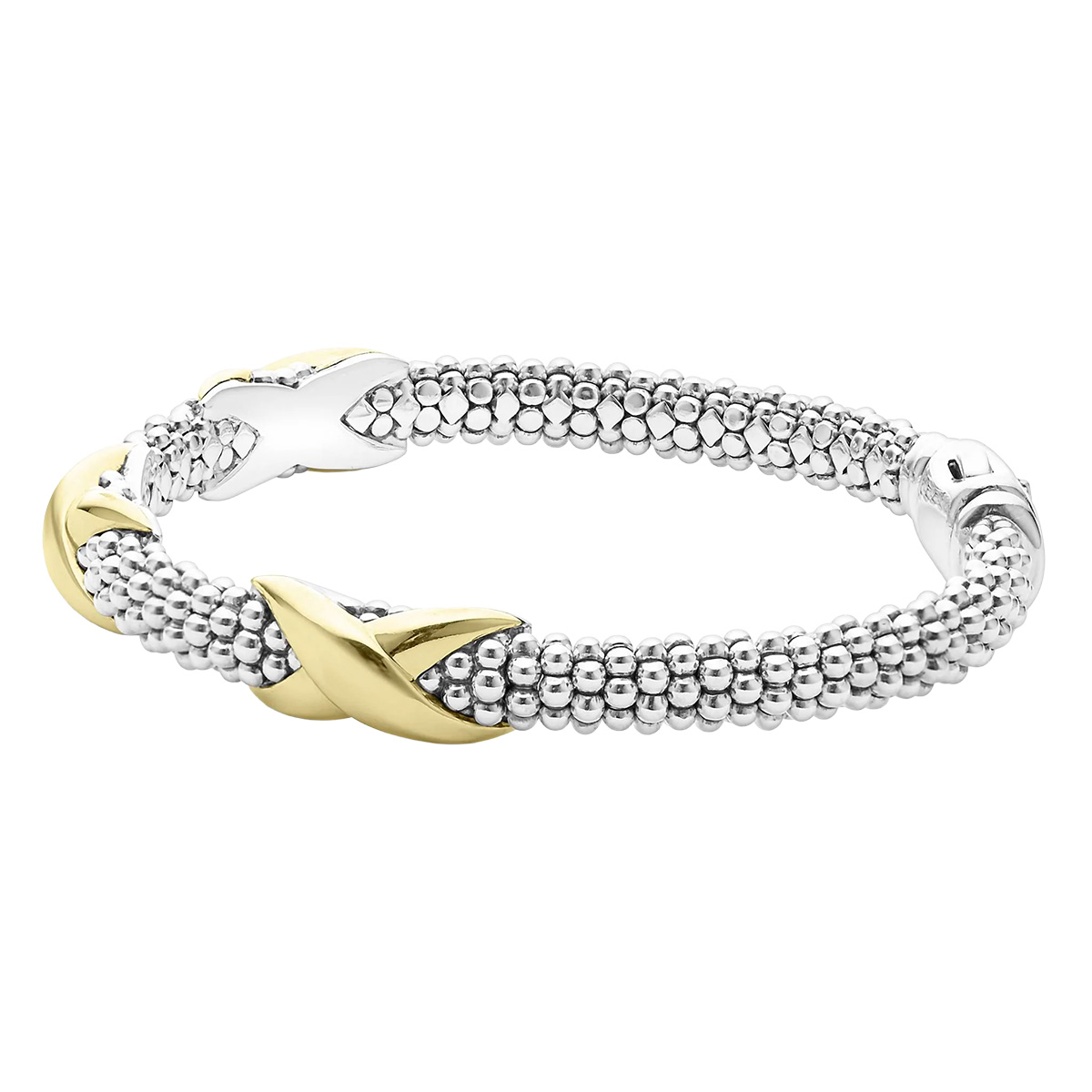 LAGOS Embrace Yellow Gold X Station Caviar Bracelet in Sterling Silver, 7