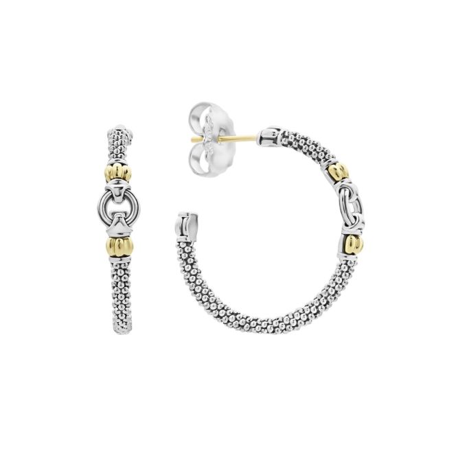LAGOS Signature Caviar Sterling Silver & Yellow Gold Link & Beaded Hoop Earrings