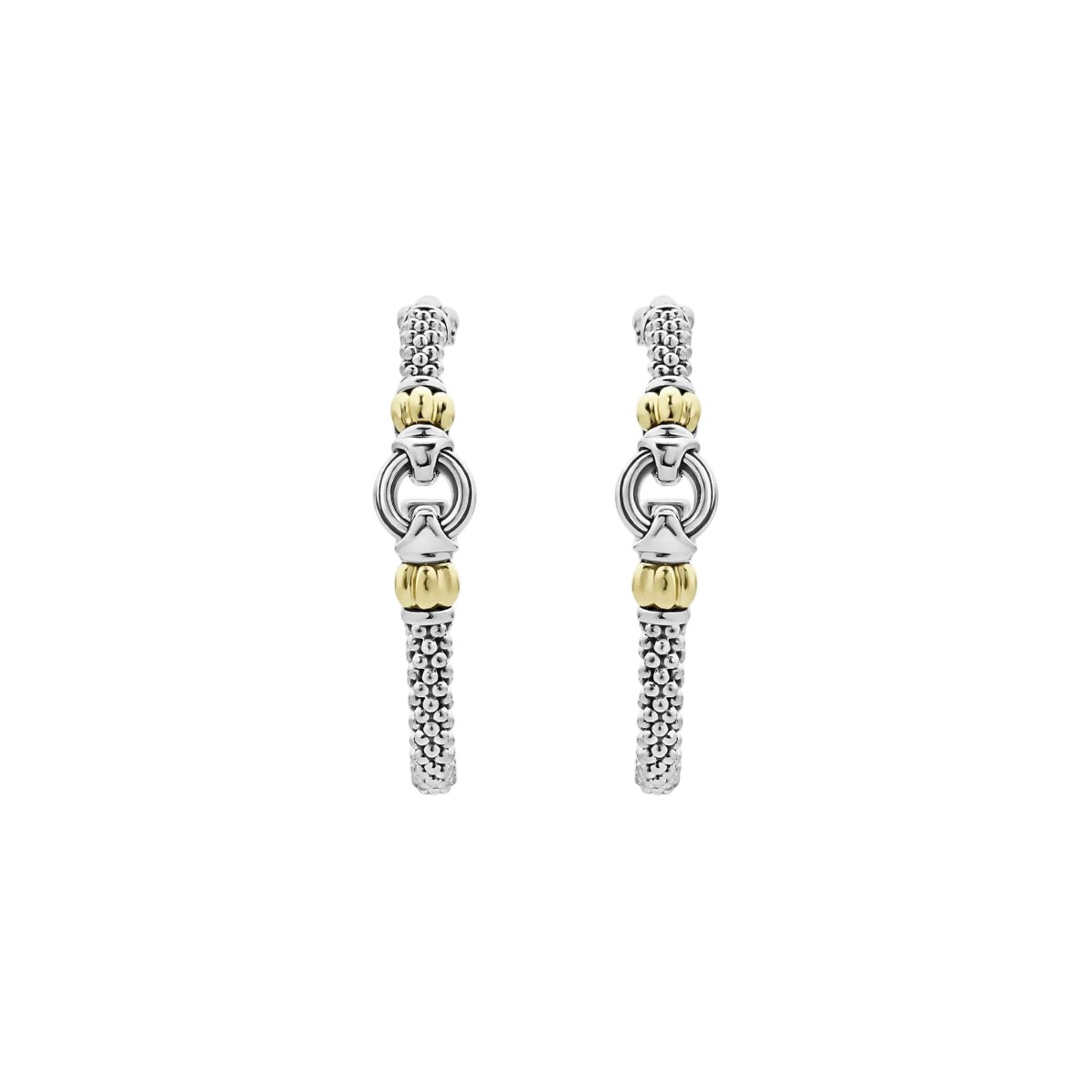 LAGOS Signature Caviar Sterling Silver & Yellow Gold Link & Beaded Hoop Earrings