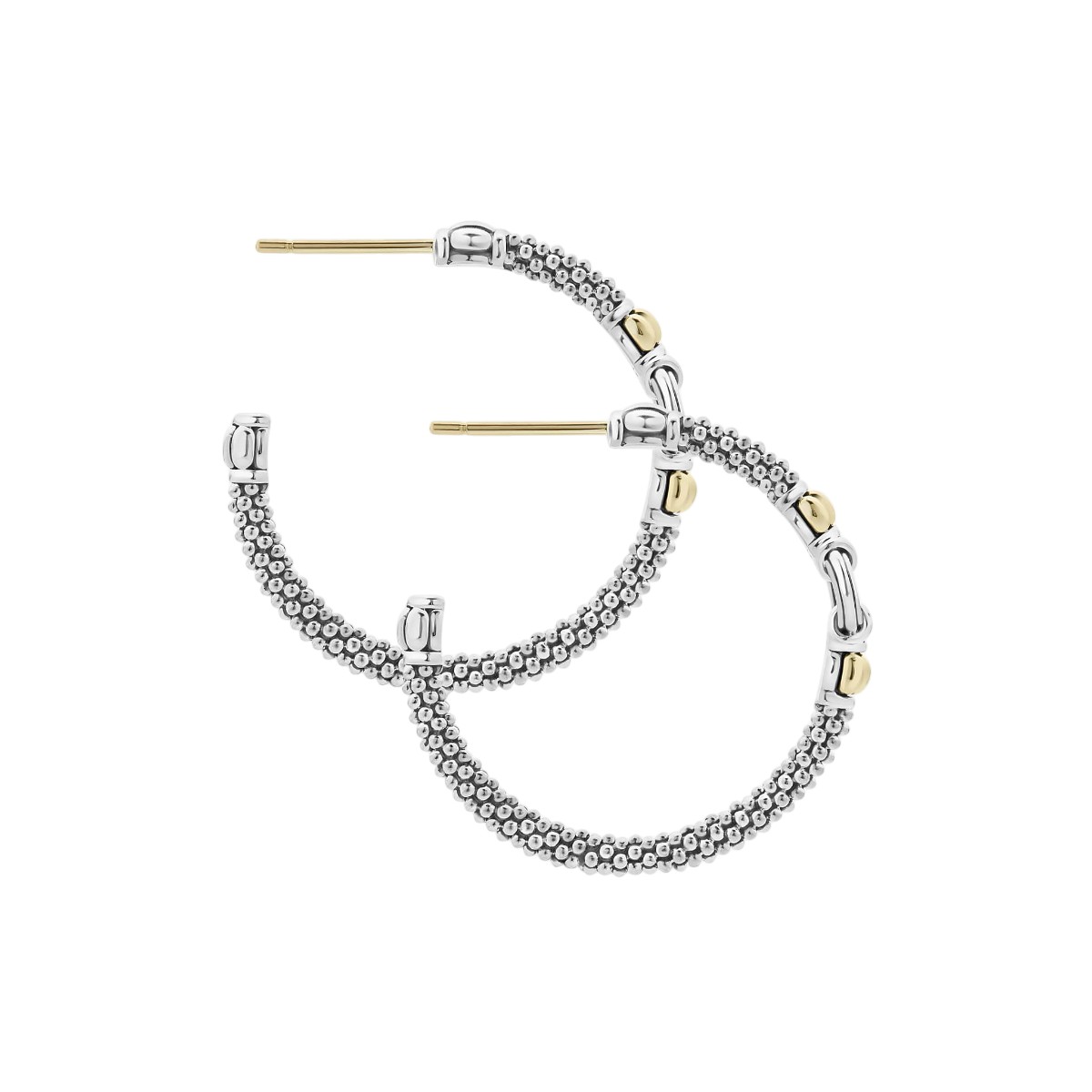 LAGOS Signature Caviar Sterling Silver & Yellow Gold Link & Beaded Hoop Earrings