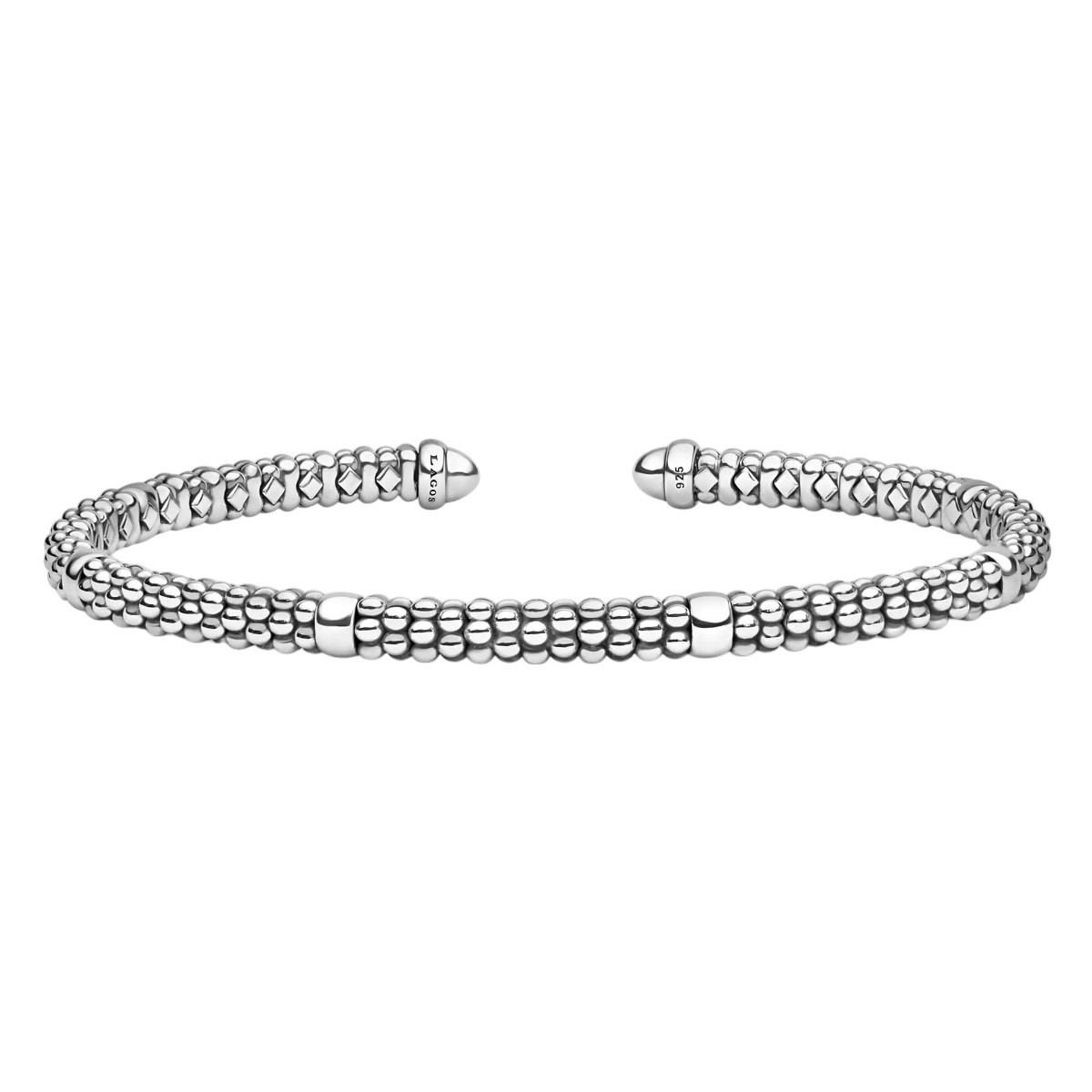 LAGOS Signature Caviar Mini Versa Torque Sterling Silver Beaded Open Cuff Bracelet, 7