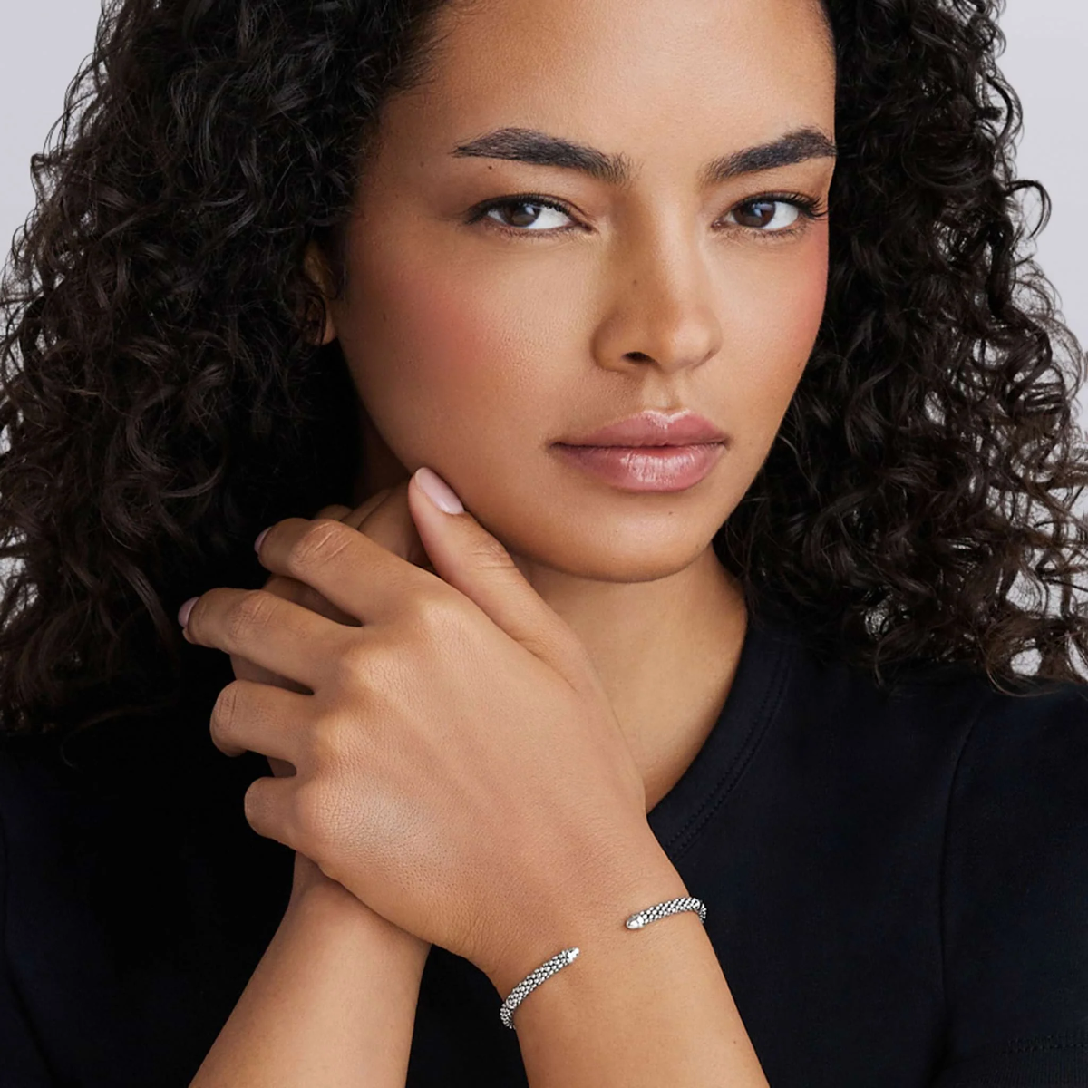 LAGOS Signature Caviar Mini Versa Torque Sterling Silver Beaded Open Cuff Bracelet, 7