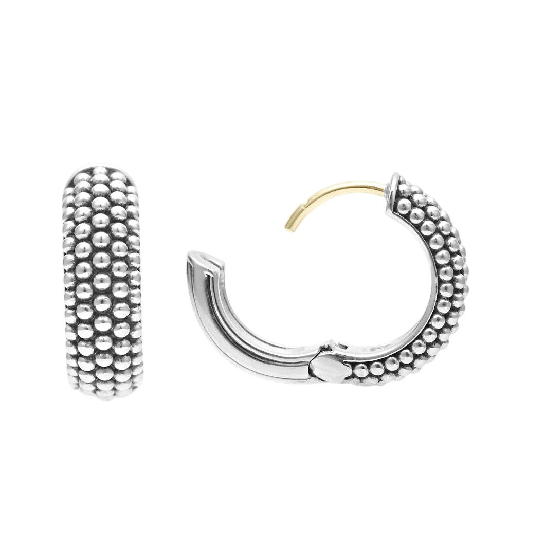 LAGOS Signature Caviar Sterling Silver Beaded Huggie Hoop Earrings, 15 mm