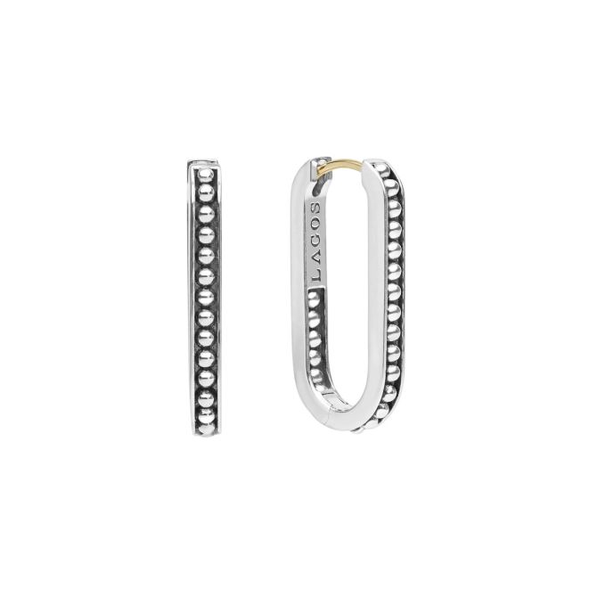 LAGOS Signature Caviar Sterling Silver Beaded Linear Hoop Earrings