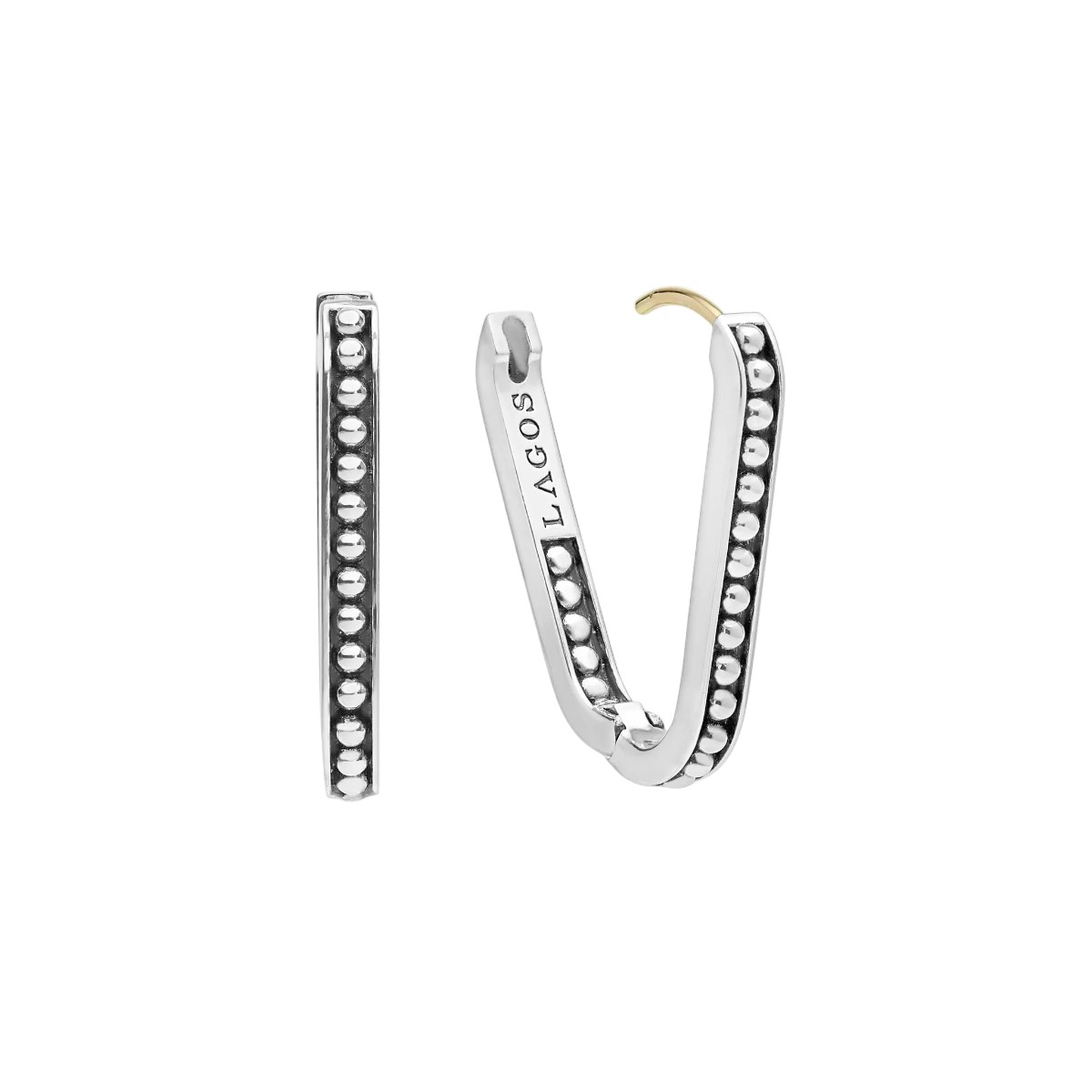 LAGOS Signature Caviar Sterling Silver Beaded Linear Hoop Earrings