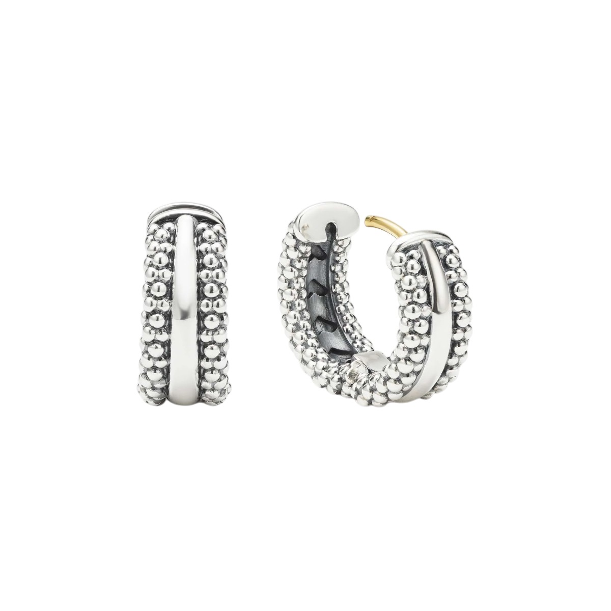 LAGOS Signature Caviar Sterling Silver 3 Row Beaded Huggie Hoop Earrings