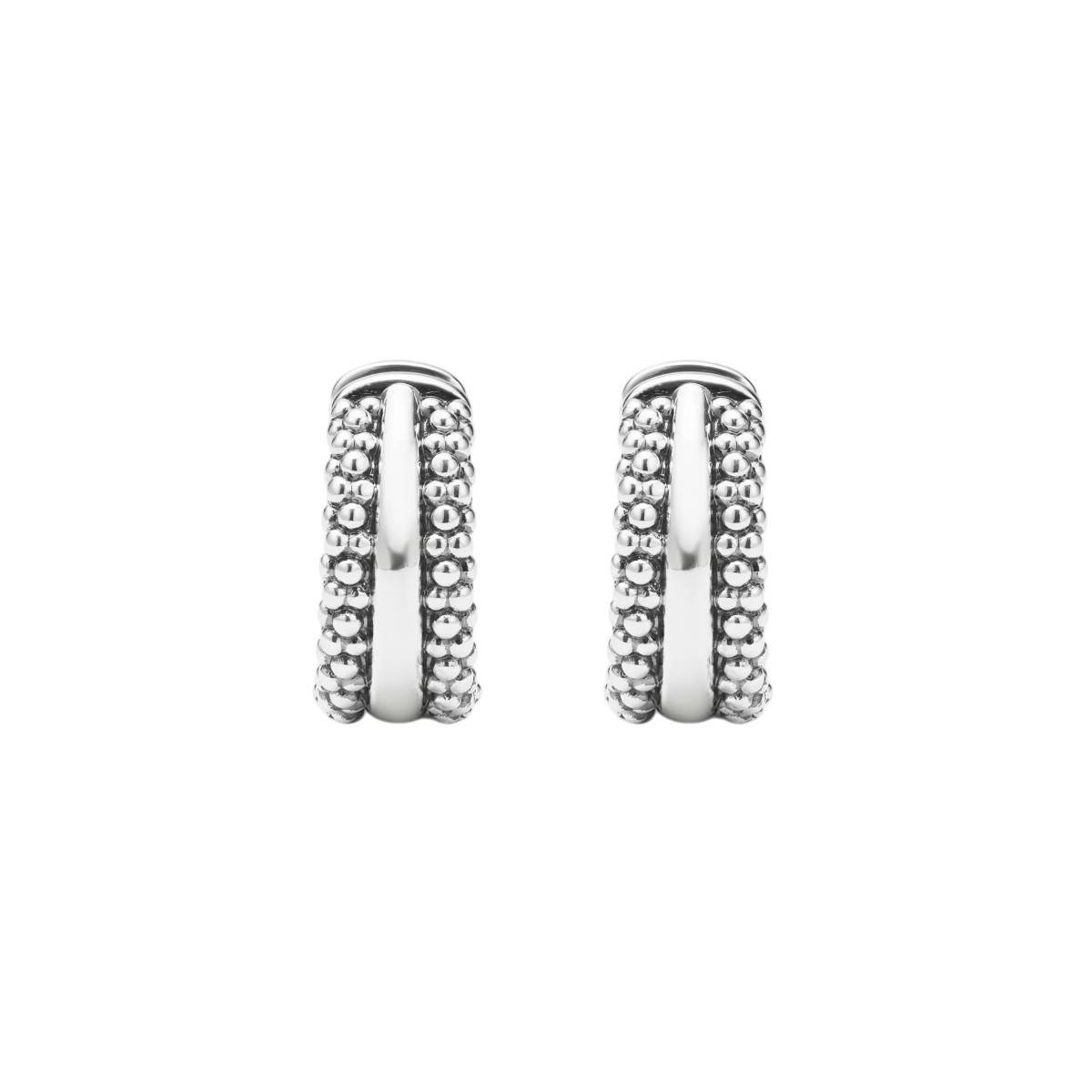 LAGOS Signature Caviar Sterling Silver 3 Row Beaded Huggie Hoop Earrings