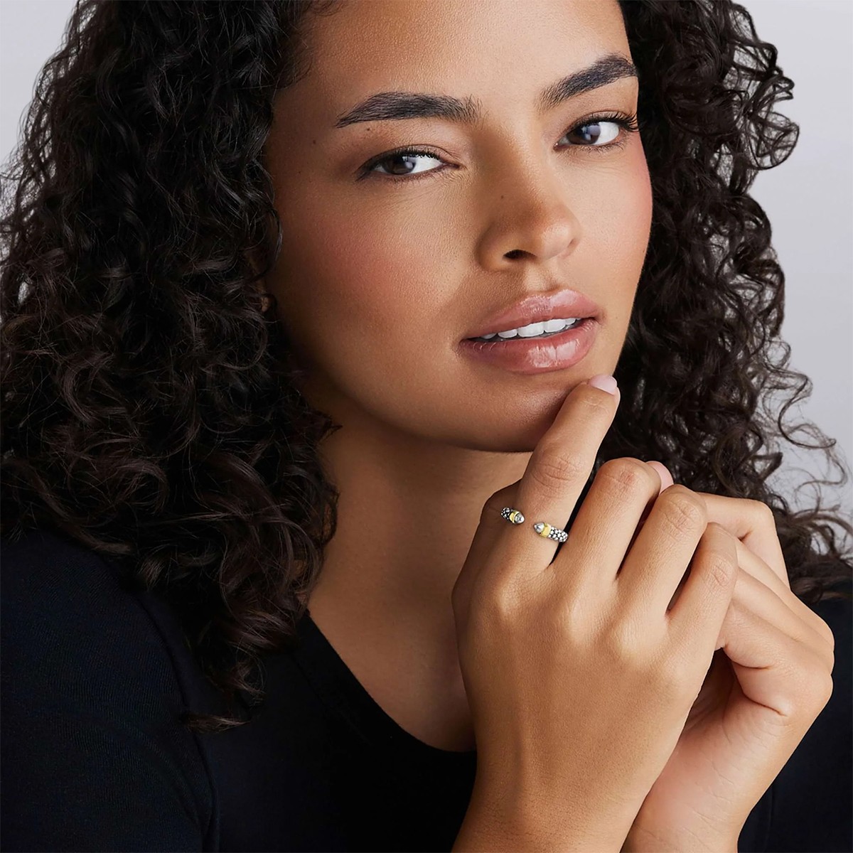 LAGOS Signature Caviar Sterling Silver & Yellow Gold Mini Versa Stacking Ring