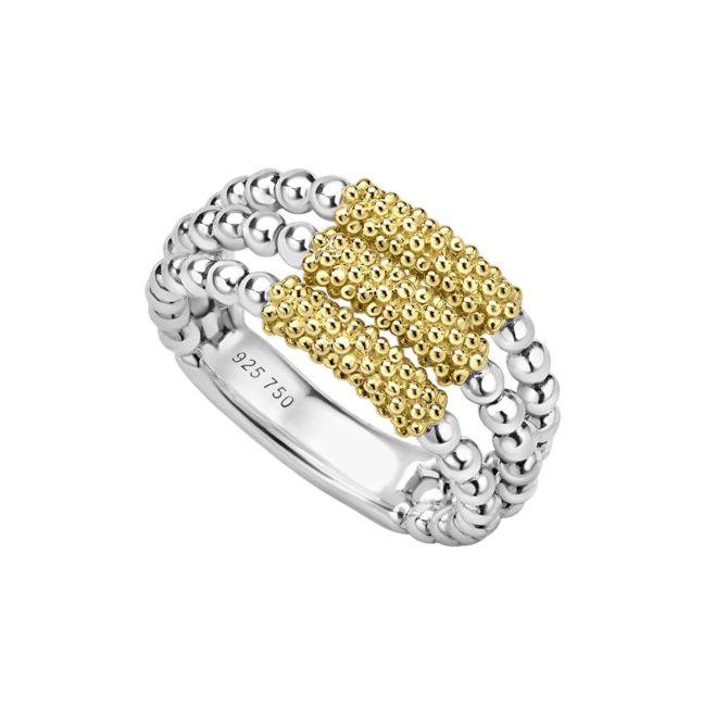LAGOS Caviar Icon Yellow Gold & Sterling Silver 3 Row Beaded Ring