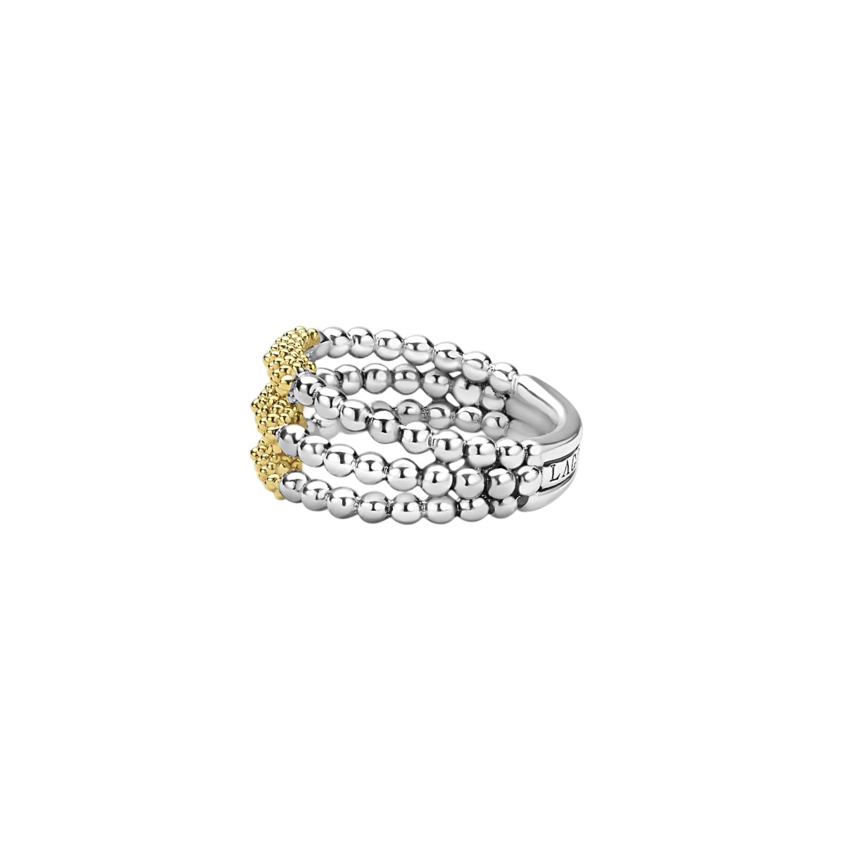 LAGOS Caviar Icon Yellow Gold & Sterling Silver 3 Row Beaded Ring