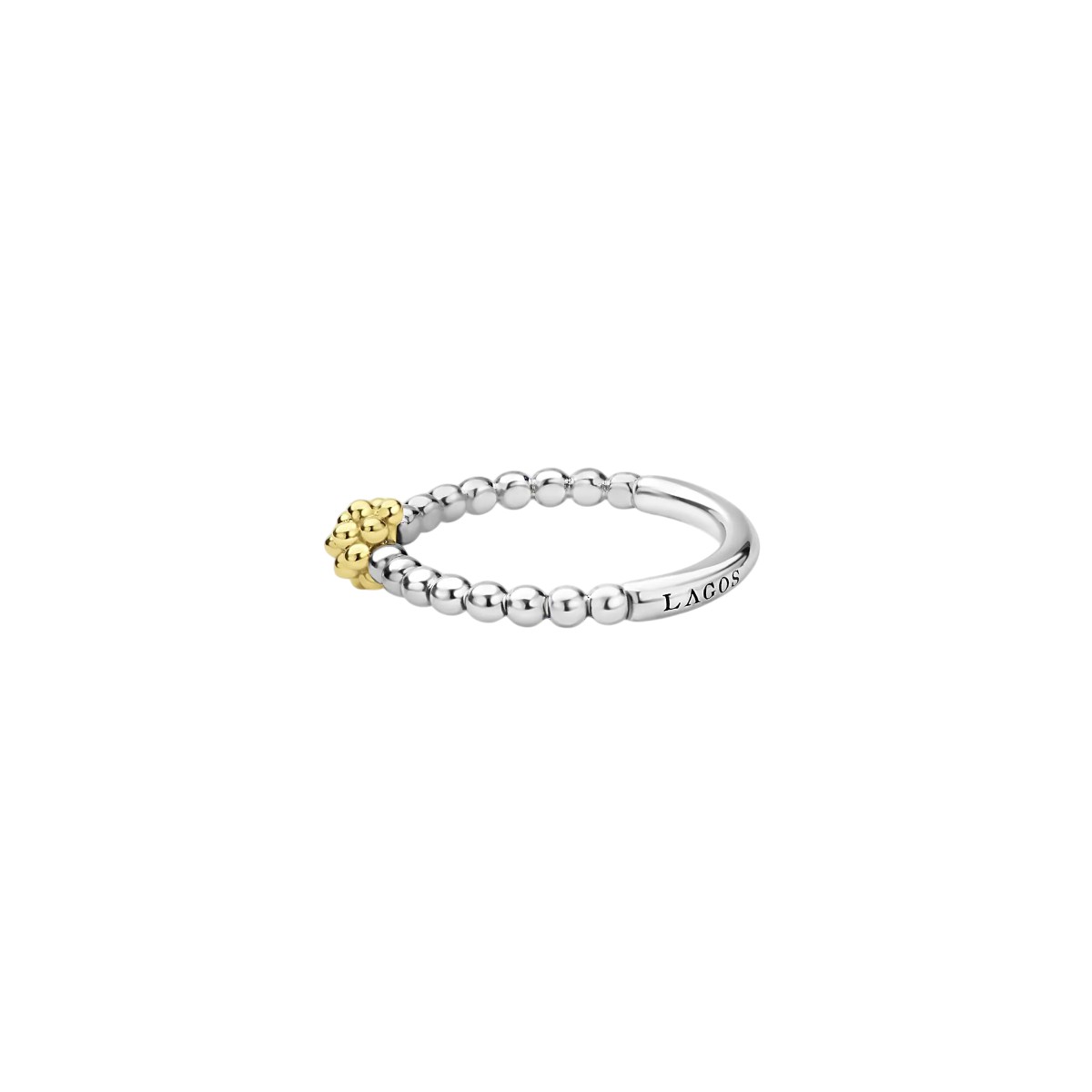 LAGOS Caviar Icon Yellow Gold & Sterling Silver Beaded Floral Stacking Ring