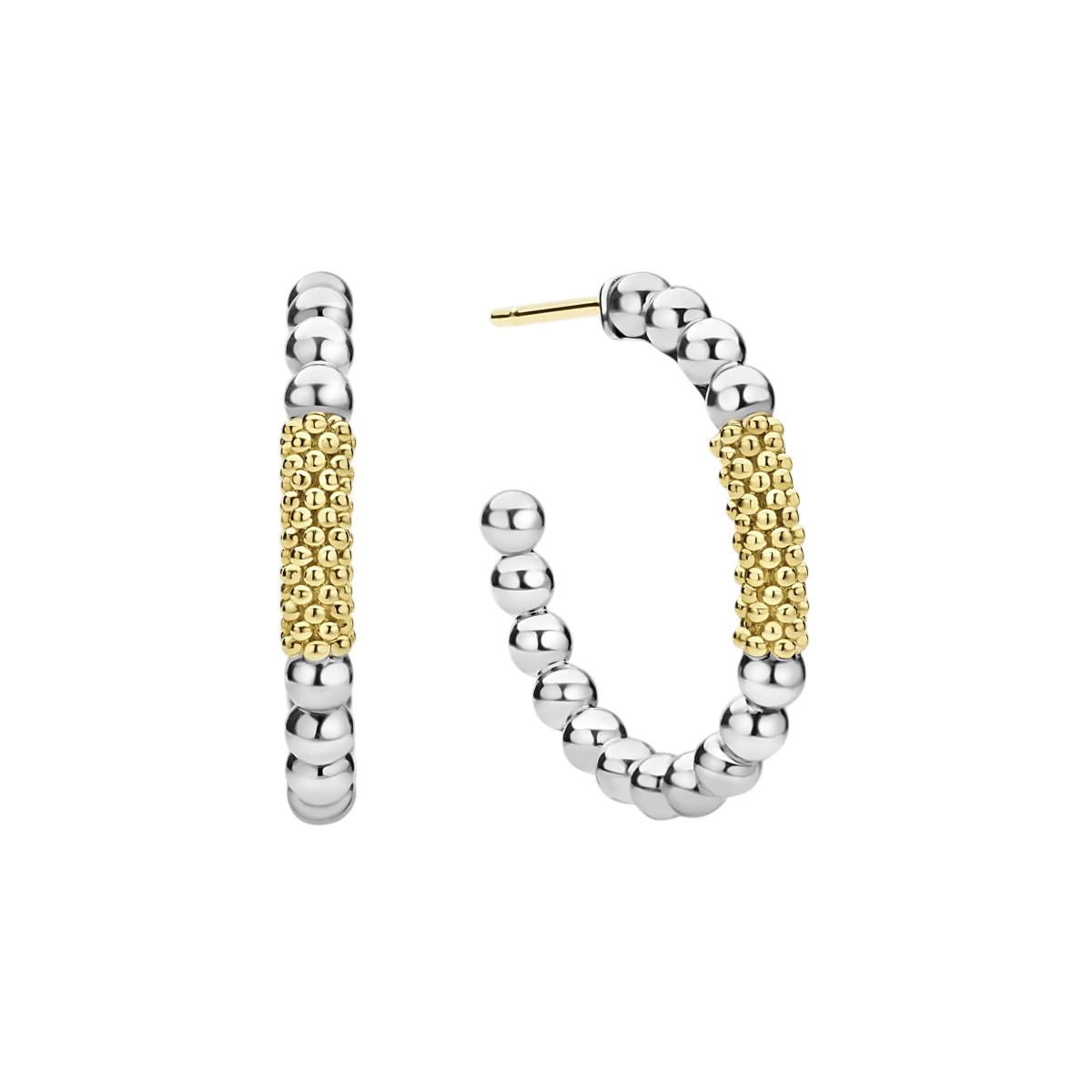 LAGOS Caviar Icon Yellow Gold Bar & Sterling Silver Beaded Hoop Earrings