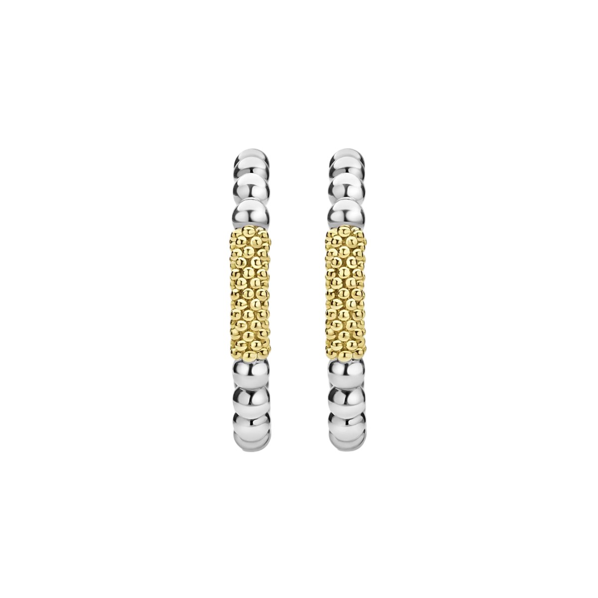 LAGOS Caviar Icon Yellow Gold Bar & Sterling Silver Beaded Hoop Earrings