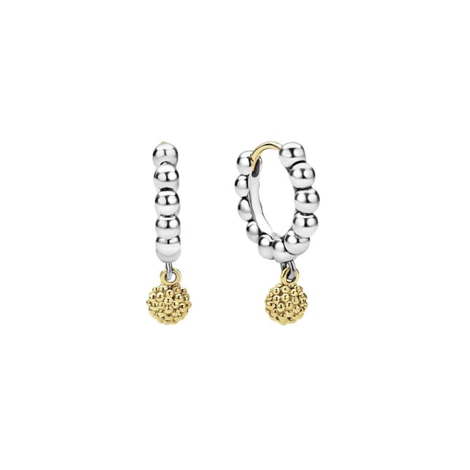 LAGOS Caviar Icon Yellow Gold Ball & Sterling Silver Beaded Hoop Earrings