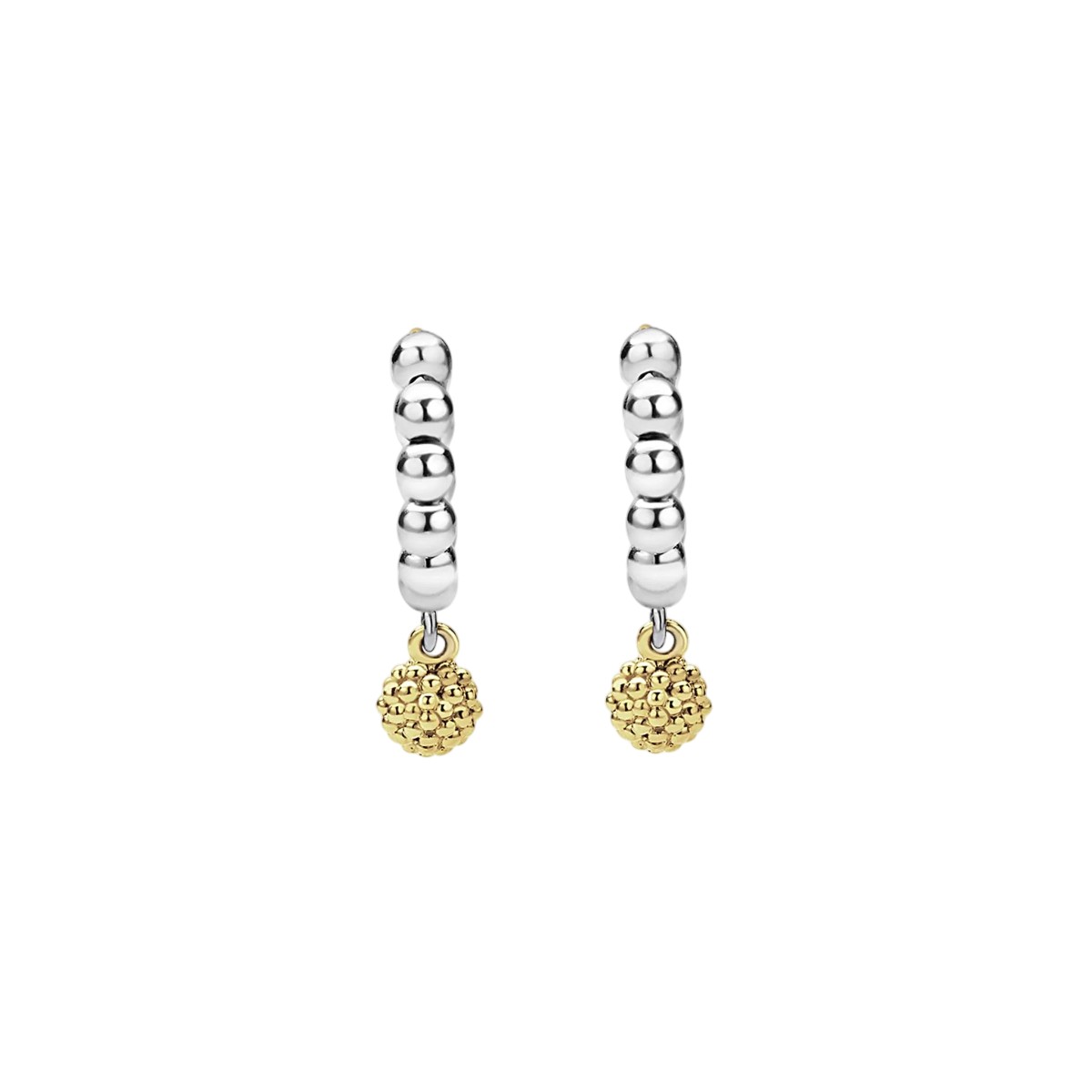 LAGOS Caviar Icon Yellow Gold Ball & Sterling Silver Beaded Hoop Earrings