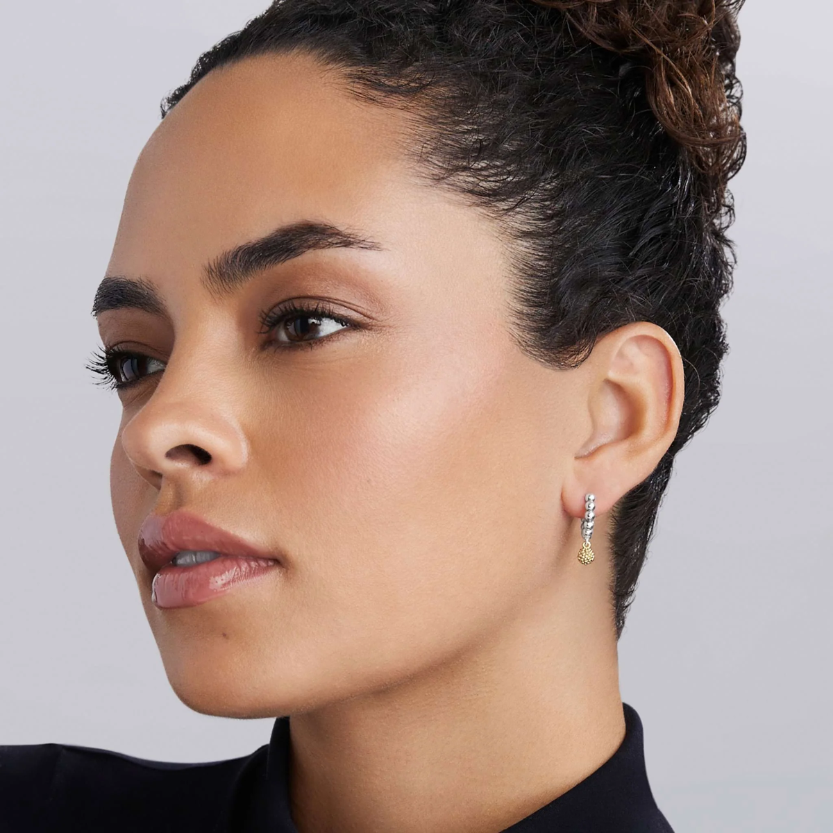 LAGOS Caviar Icon Yellow Gold Ball & Sterling Silver Beaded Hoop Earrings