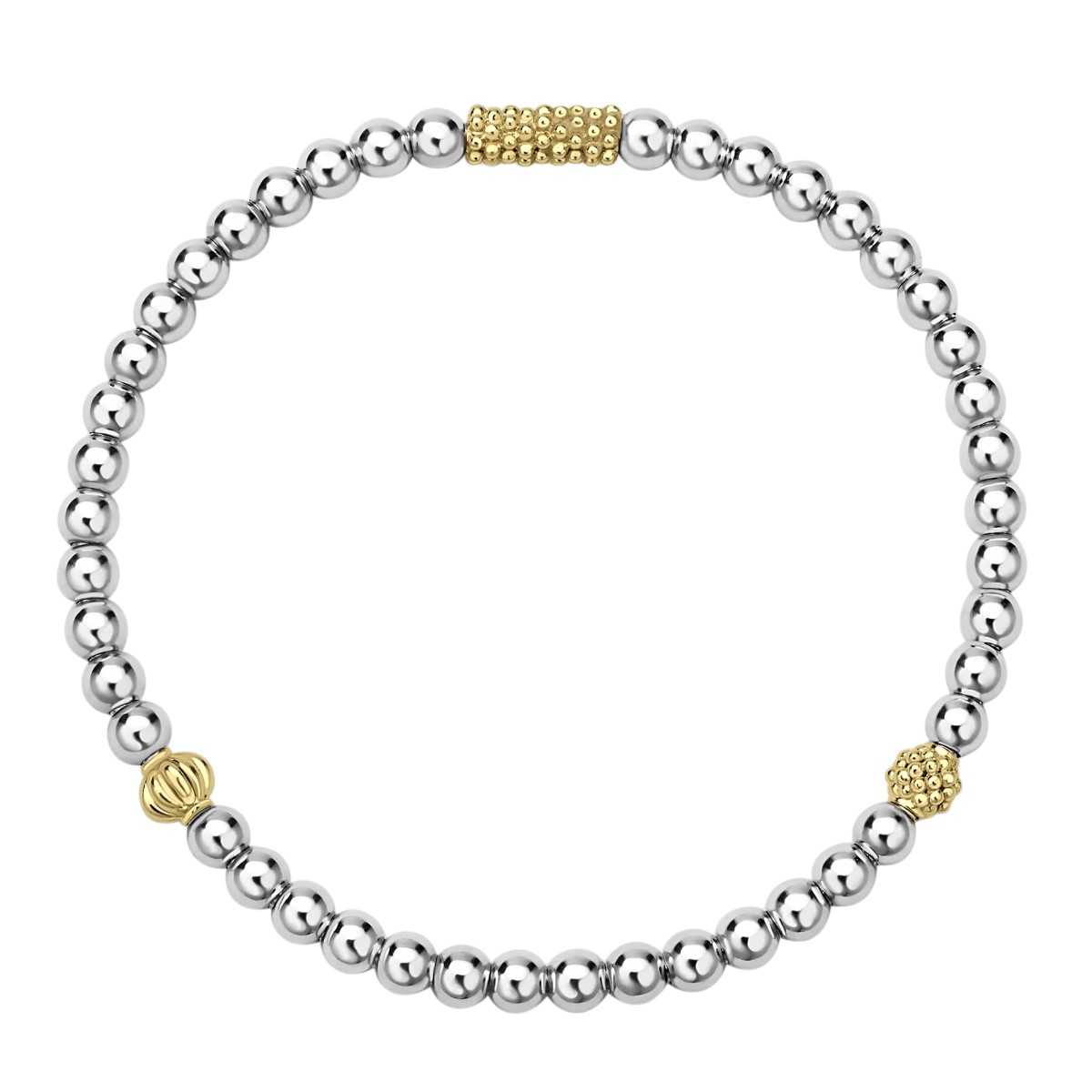 LAGOS Caviar Icon Sterling Silver & Yellow Gold Station Beaded Stretch Bracelet, 7
