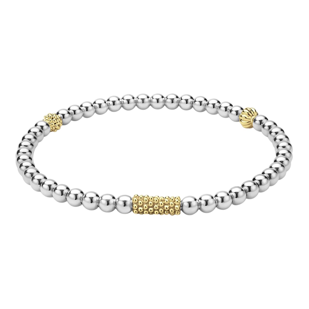 LAGOS Caviar Icon Sterling Silver & Yellow Gold Station Beaded Stretch Bracelet, 7