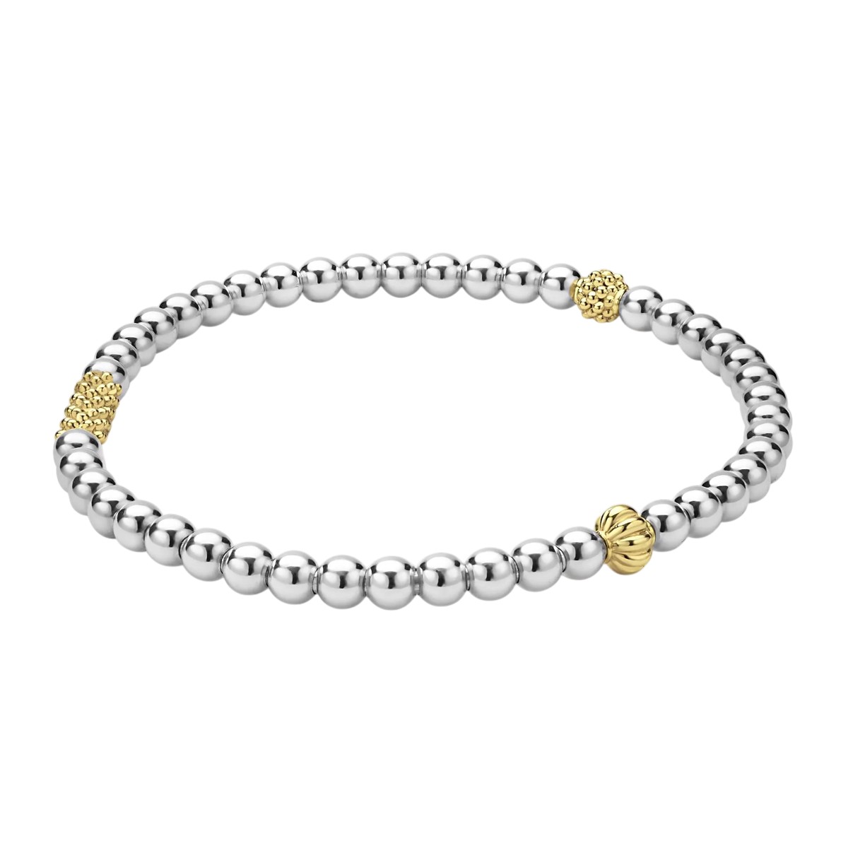 LAGOS Caviar Icon Sterling Silver & Yellow Gold Station Beaded Stretch Bracelet, 7