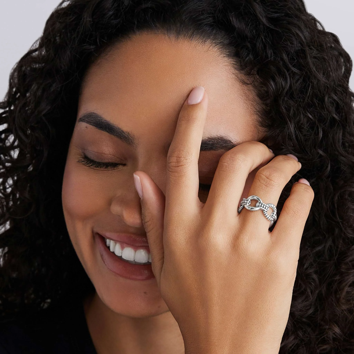 LAGOS Signature Caviar Sterling Silver Beaded Link Ring