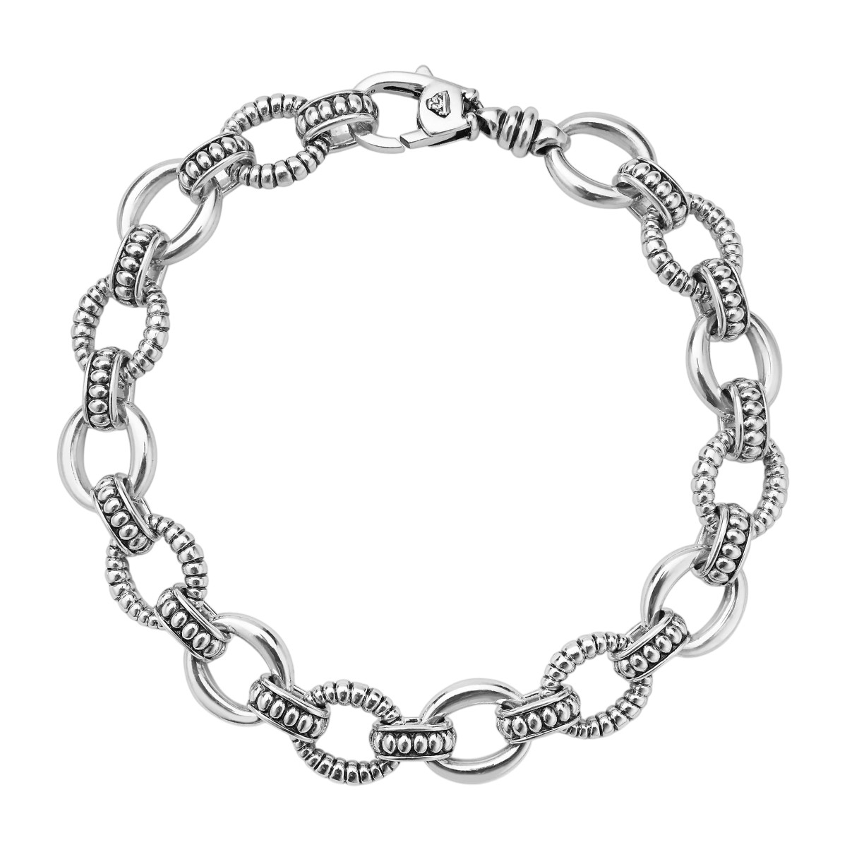 LAGOS Signature Caviar Sterling Silver Fluted Oval Link Bracelet, 7