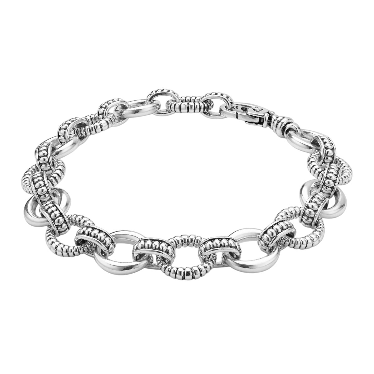 LAGOS Signature Caviar Sterling Silver Fluted Oval Link Bracelet, 7