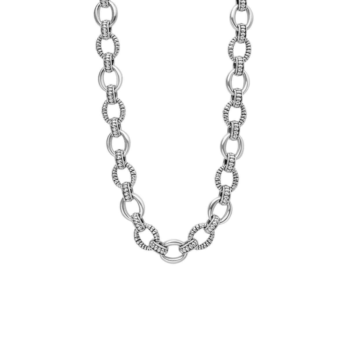 LAGOS Signature Caviar Sterling Silver Fluted Oval Link Necklace, 18
