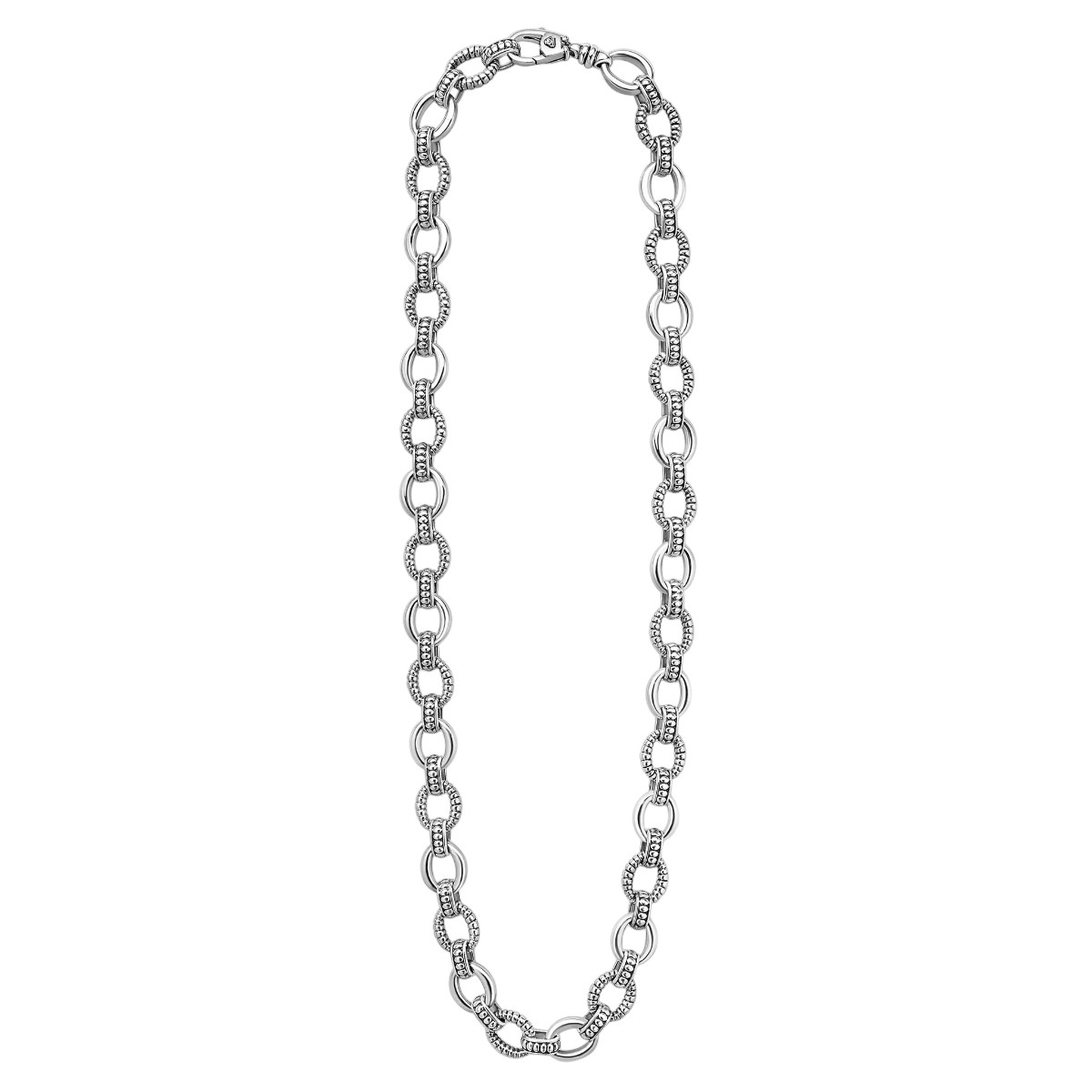 LAGOS Signature Caviar Sterling Silver Fluted Oval Link Necklace, 18
