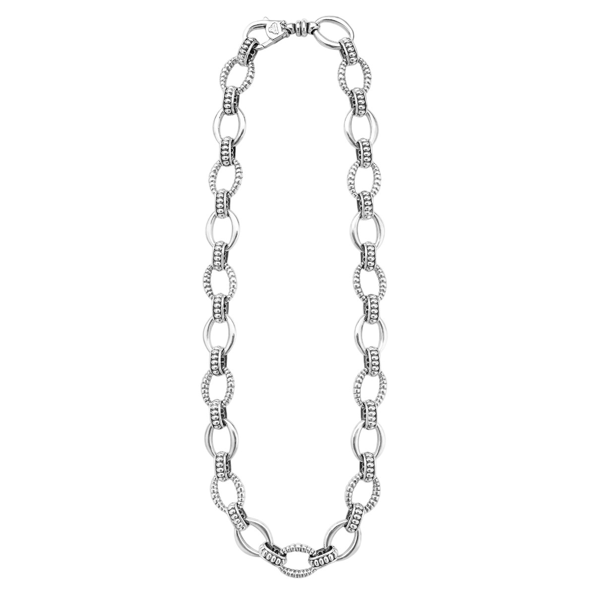 LAGOS Signature Caviar Sterling Silver Fluted Oval Link Necklace, 18