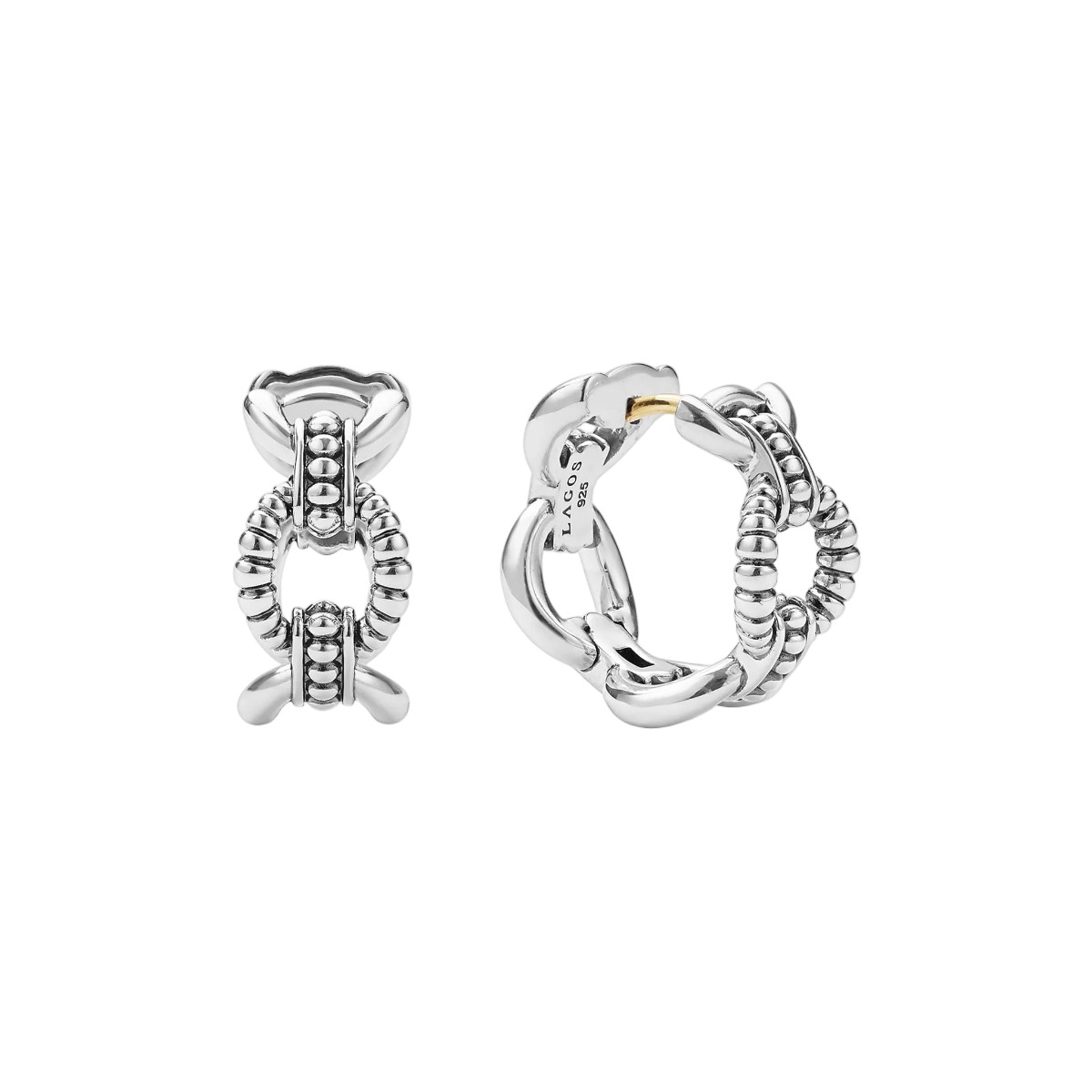 LAGOS Signature Caviar Sterling Silver Beaded Oval Link Hoop Earrings