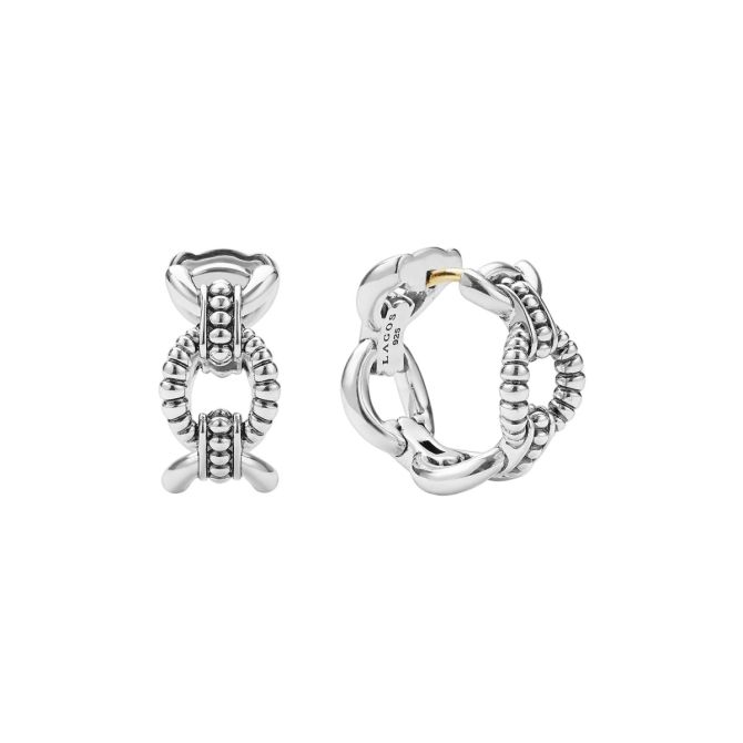 LAGOS Signature Caviar Sterling Silver Beaded Oval Link Hoop Earrings