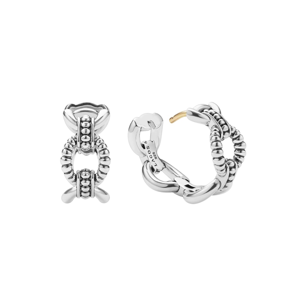 LAGOS Signature Caviar Sterling Silver Beaded Oval Link Hoop Earrings