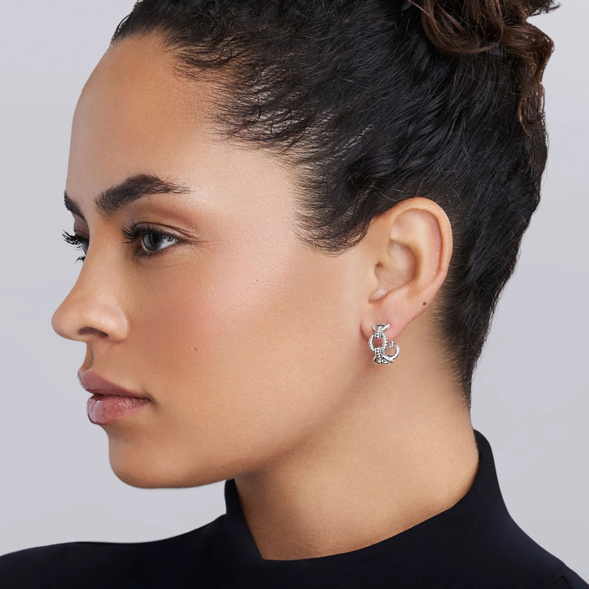 LAGOS Signature Caviar Sterling Silver Beaded Oval Link Hoop Earrings