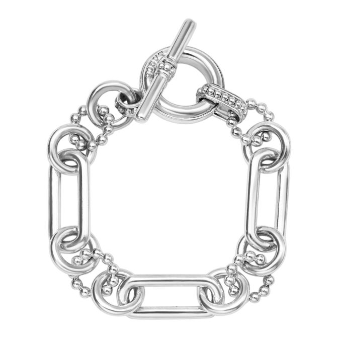 LAGOS Signature Caviar Sterling Silver Link Bracelet, 7", 15 mm