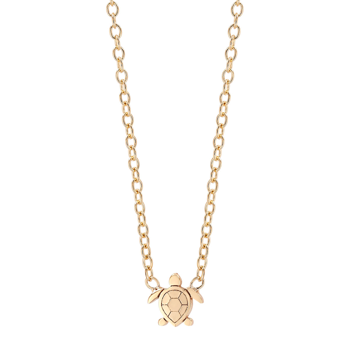 Dainty Yellow Gold Turtle Pendant, 16