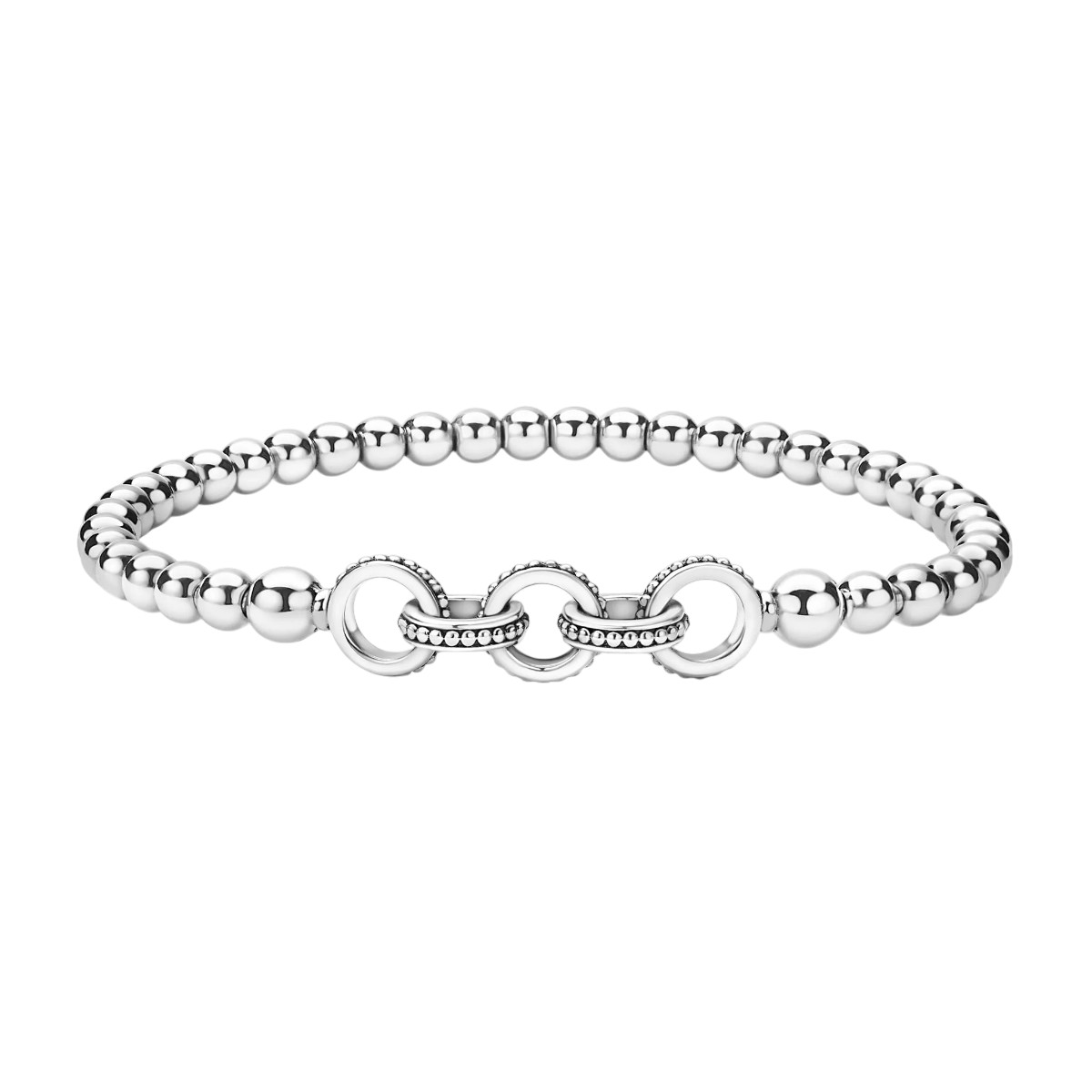 LAGOS Signature Caviar Sterling Silver Ring Link Stretch Bracelet, 7