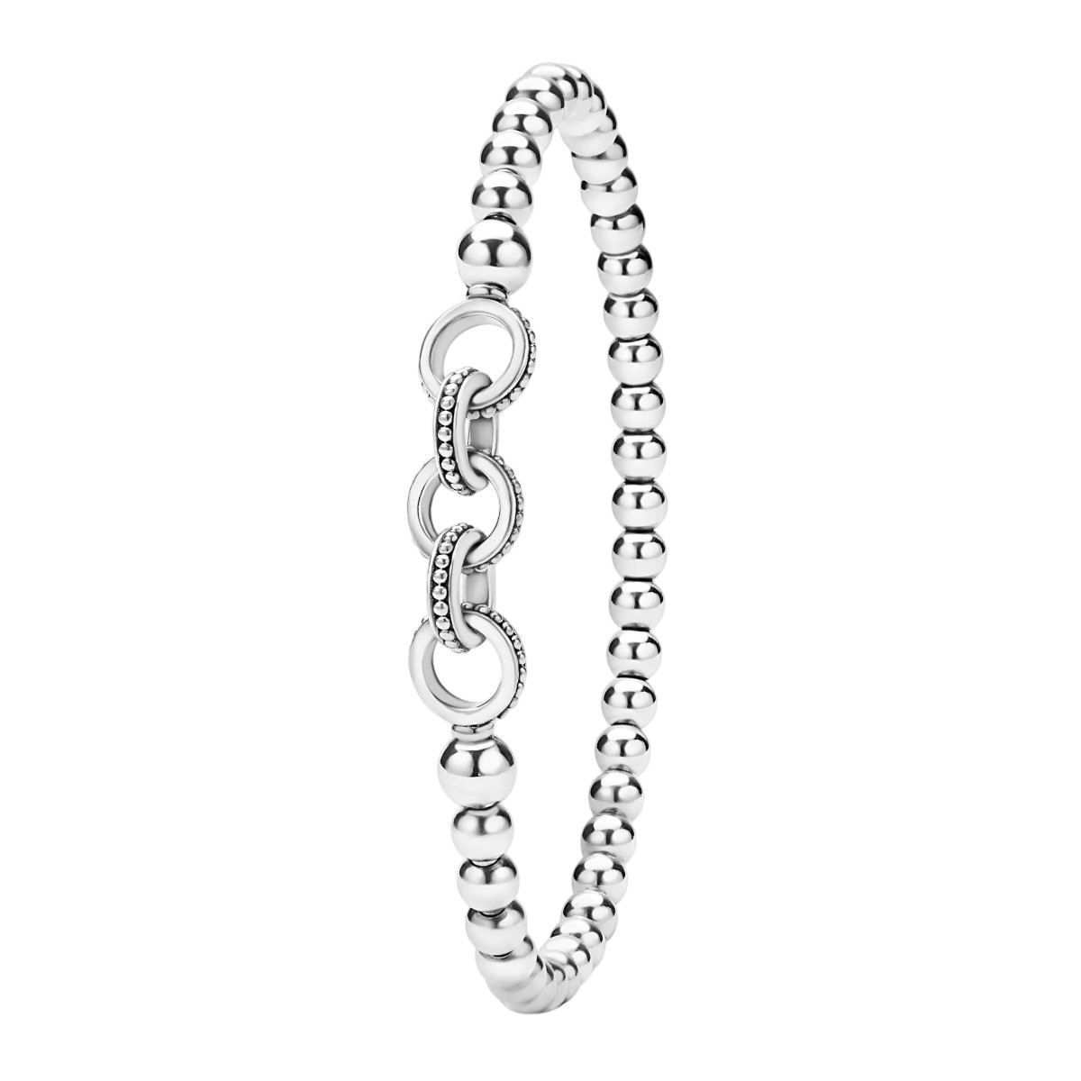 LAGOS Signature Caviar Sterling Silver Ring Link Stretch Bracelet, 7