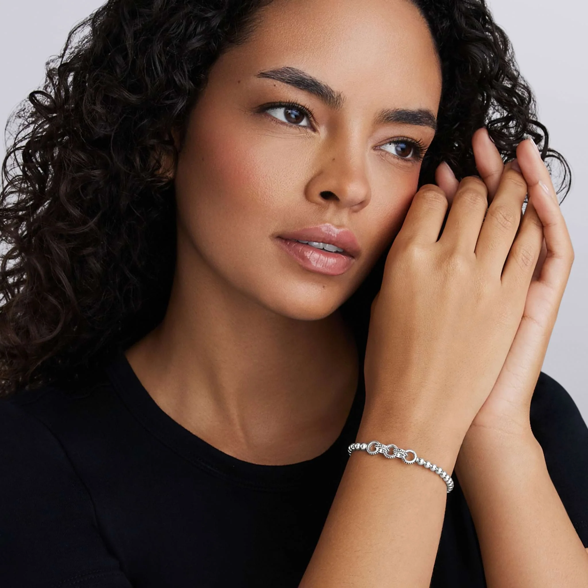 LAGOS Signature Caviar Sterling Silver Ring Link Stretch Bracelet, 7